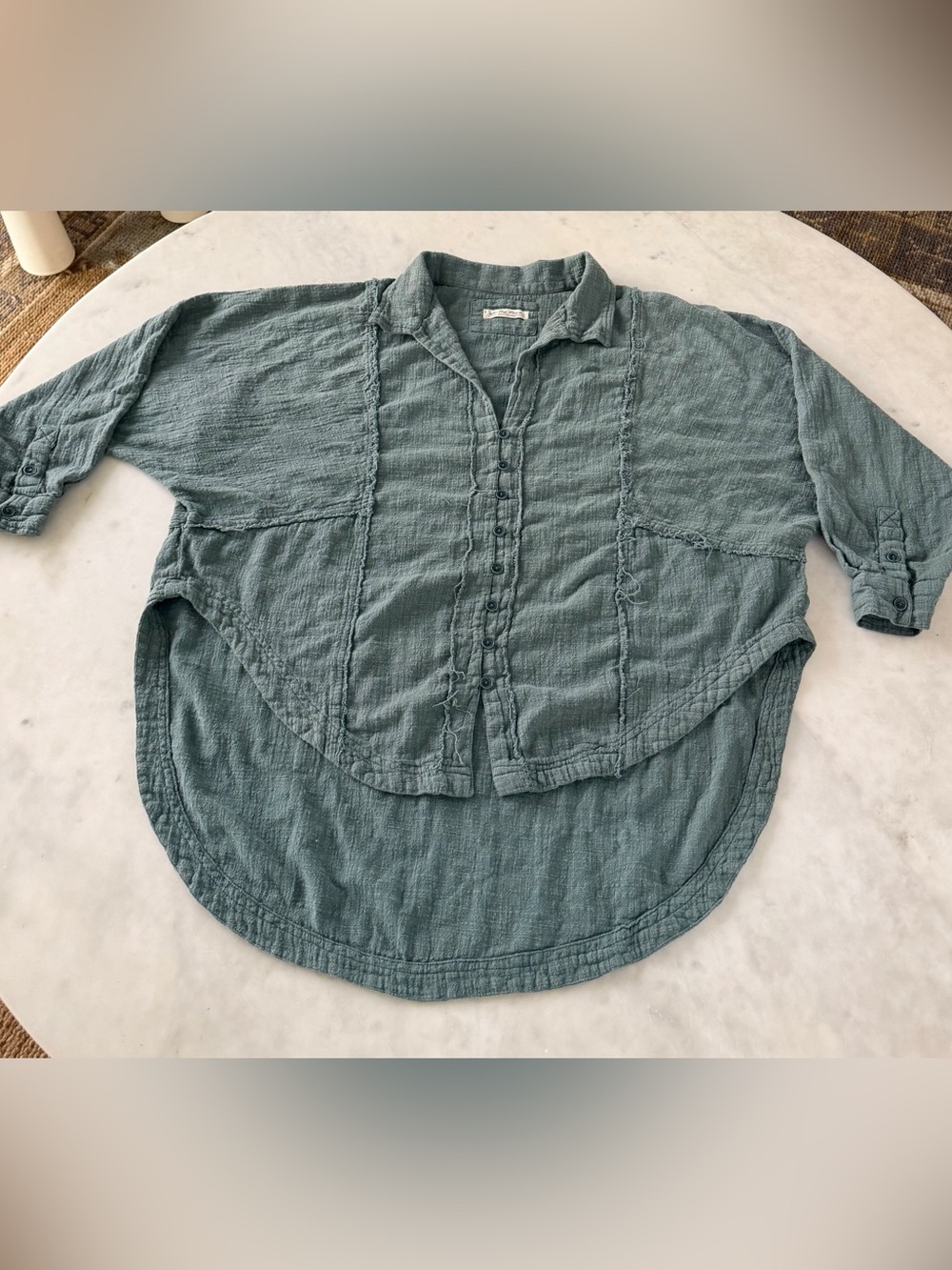 We The Free Relaxed Button-Front Shirt in Dusty Teal